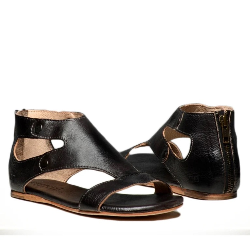 Bed Stu Black Leather Cutout Zip-Back Sandals